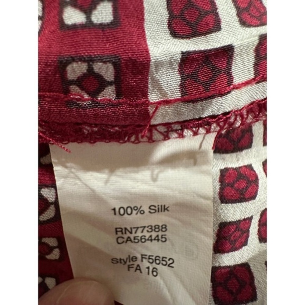 Madewell 100% Silk Bow Back Geometric Blouse Burgundy XS - Picture 6 of 6
